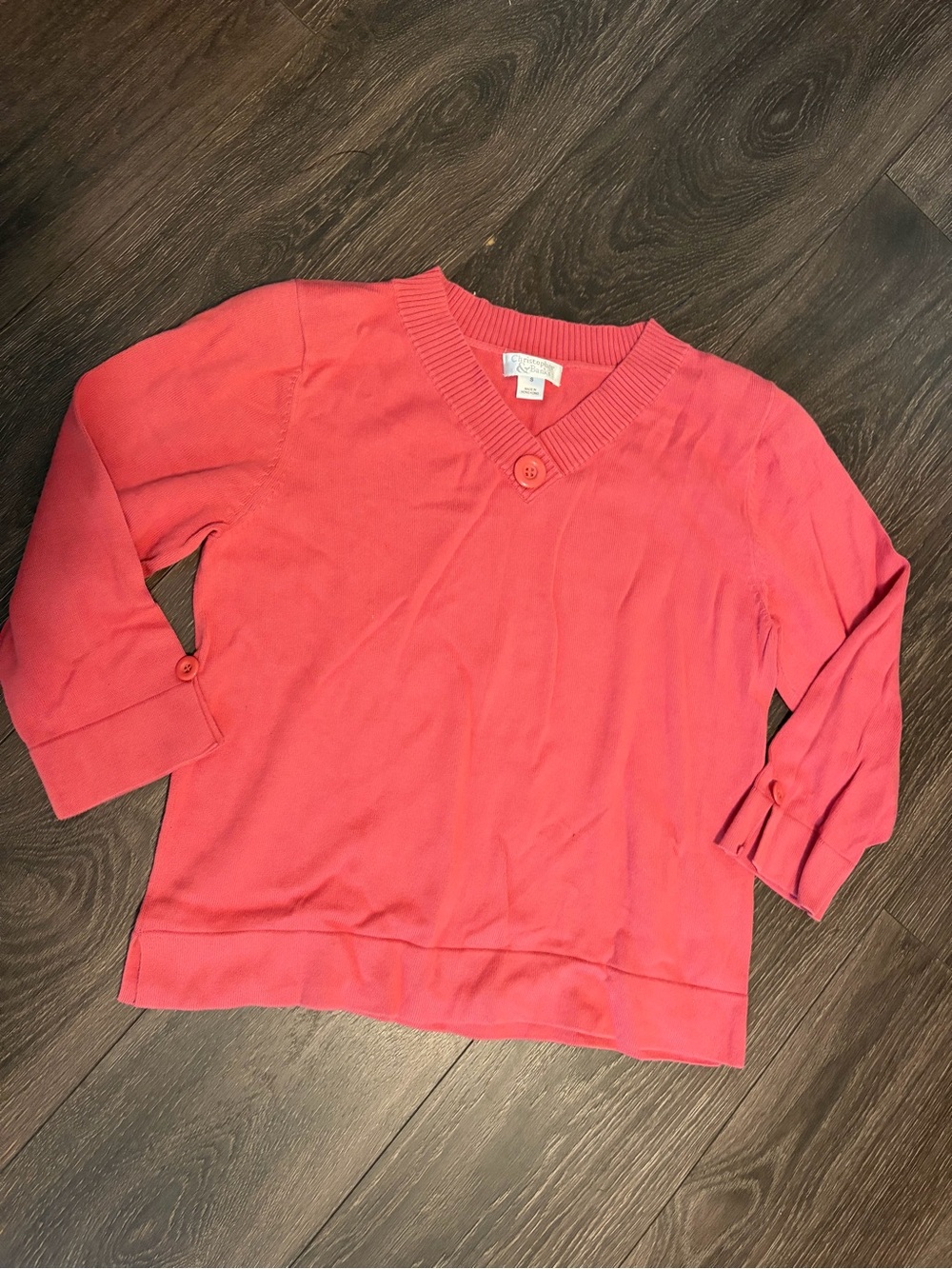 Christopher & Banks Coral V-Neck Button Accent Sweater Vtg Cottagecore